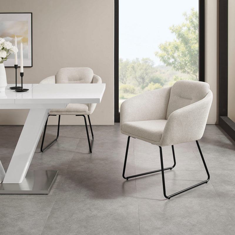 Set 2 scaune Sphere tapitatt crem cu picioare din metal negru - LunaHome.ro
