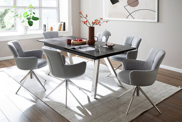 Set 2 scaune rotative Mecana gri tapitate, cu picioare metalice - LunaHome.ro