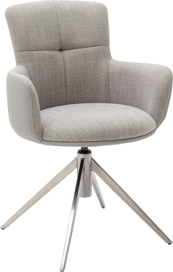 Set 2 scaune rotative Mecana gri tapitate, cu picioare metalice - LunaHome.ro