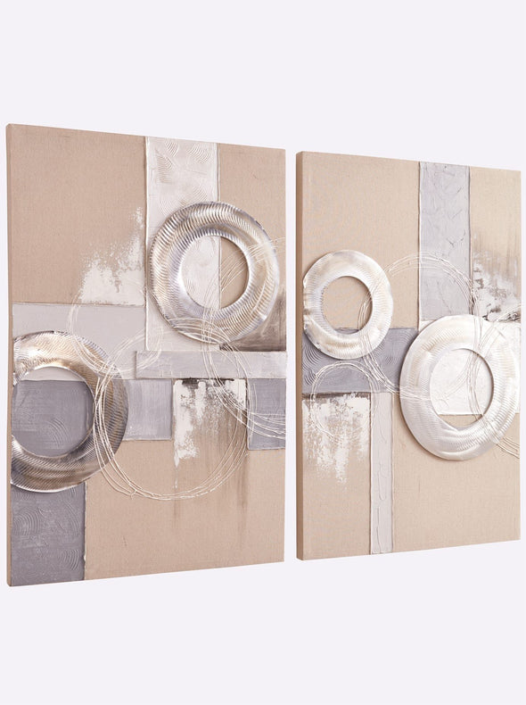 Set 2 tablouri Circle realizate manual pe panza, cu sasiu din lemn - LunaHome.ro