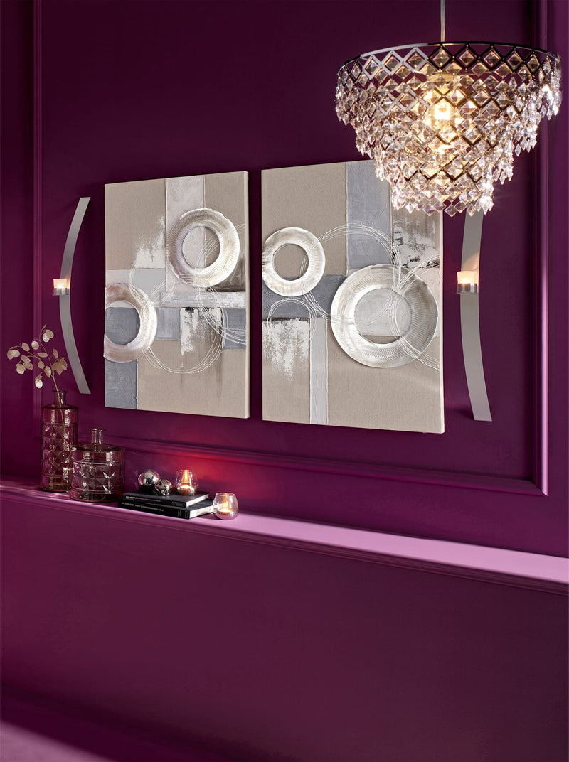 Set 2 tablouri Circle realizate manual pe panza, cu sasiu din lemn - LunaHome.ro
