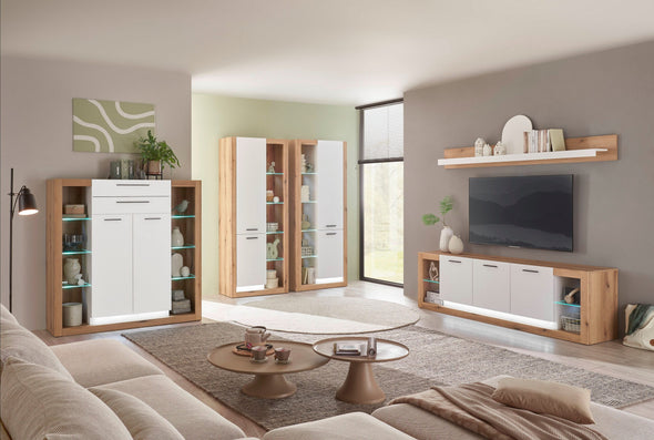 Set 2 vitrine moderne Brixen alb cu stejar, 80 cm fiecare - LunaHome.ro