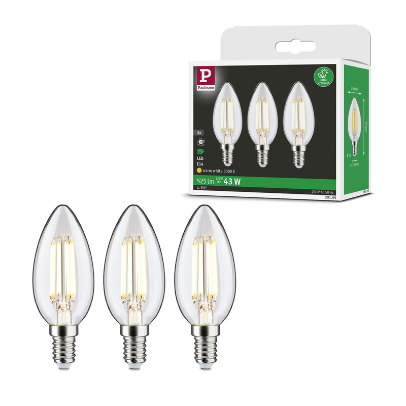 Set 3 becuri Paulmann LED E14 cu filament Eco-Line transparente - LunaHome.ro