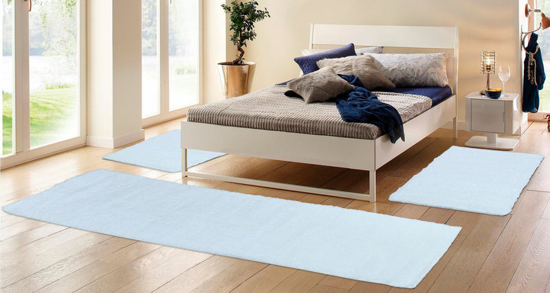 Set 3 covoare Malin pentru dormitor foarte pufoase alb, 80 cm latime - LunaHome.ro