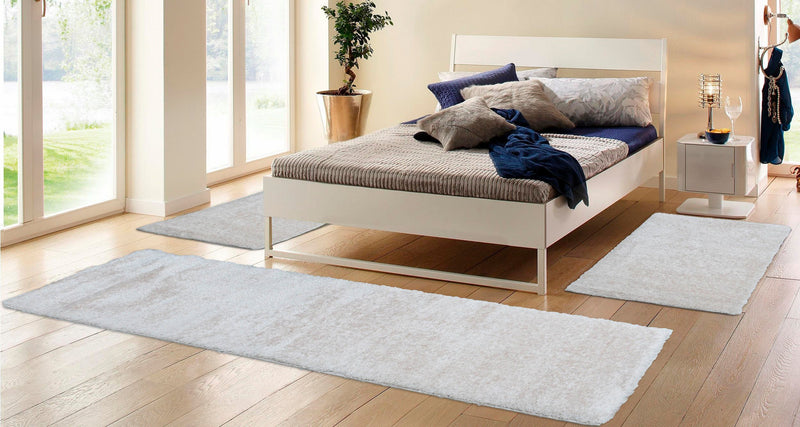 Set 3 covoare Malin pentru dormitor foarte pufoase crem, 80 cm latime - LunaHome.ro