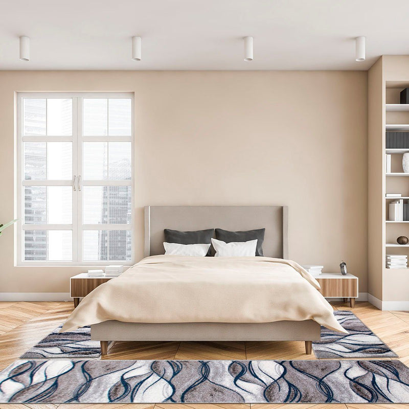 Set 3 covoare de dormitor Tritom gri-albastru 67 cm lățime - LunaHome.ro