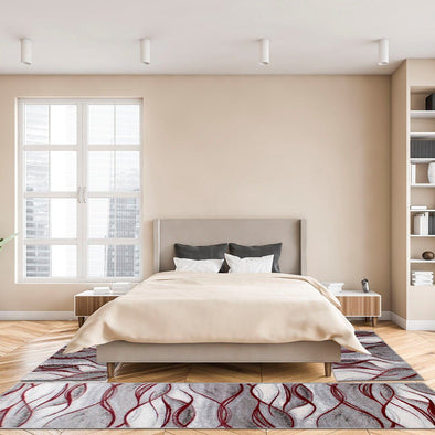 Set 3 covoare de dormitor Tritom gri-roșu 67 cm lățime - LunaHome.ro