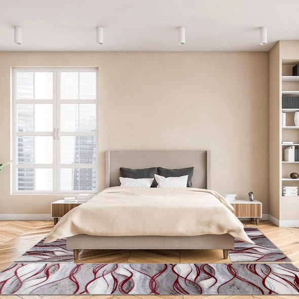 Set 3 covoare de dormitor Tritom gri-roșu 67 cm lățime - LunaHome.ro