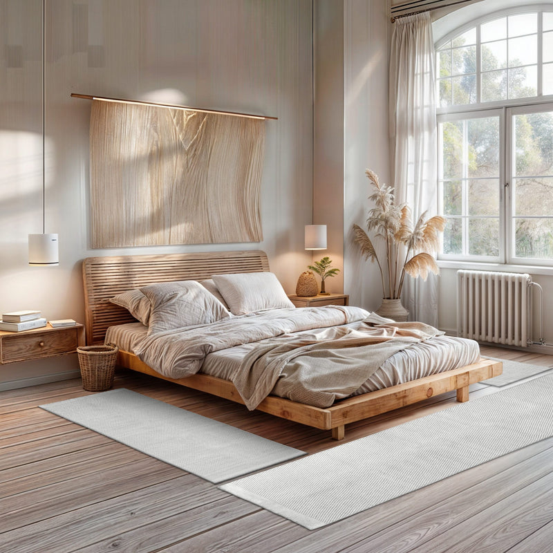 Set 3 covoare de dormitor Wooldream Pur din lana crem - LunaHome.ro