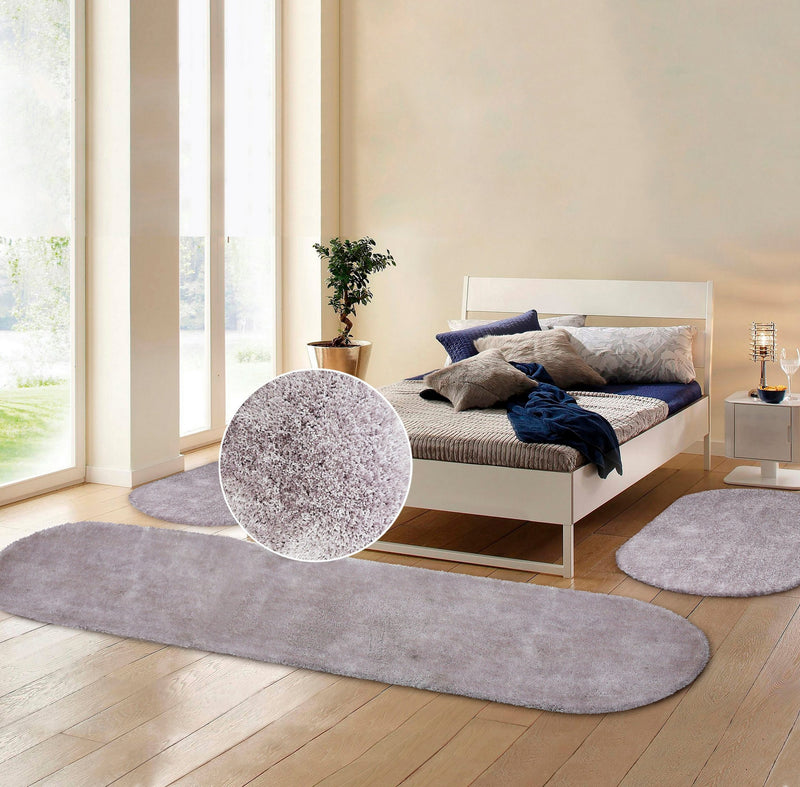 Set 3 covoare dormitor shaggy Dana argiuntiu pufoase, 70 cm latime - LunaHome.ro