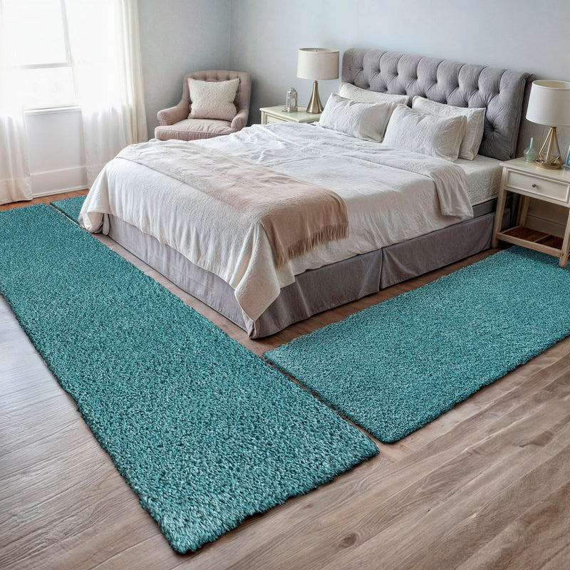 Set 3 covoare pentru dormitor Banji albastru 70cm latime - LunaHome.ro