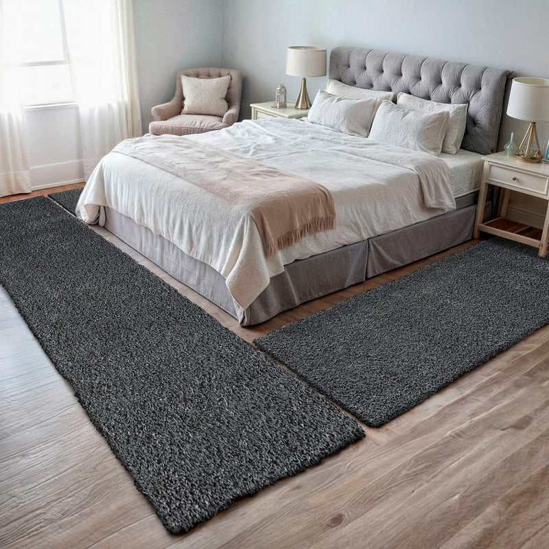 Set 3 covoare pentru dormitor Banji gri 70cm latime - LunaHome.ro