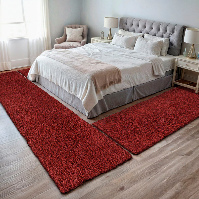 Set 3 covoare pentru dormitor Banji roșu 70cm latime - LunaHome.ro