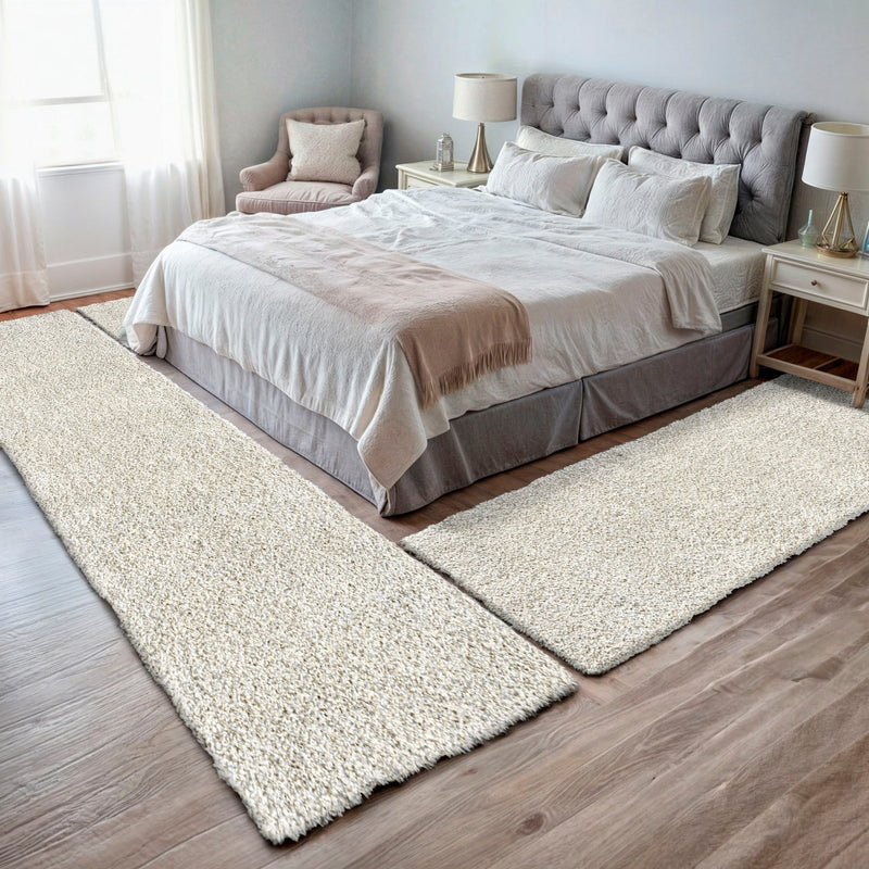 Set 3 covoare pentru dormitor MyShaggy pufoase crem - LunaHome.ro