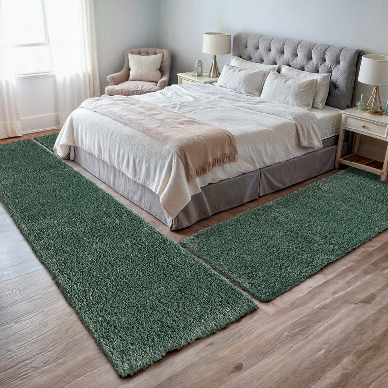 Set 3 covoare pentru dormitor MyShaggy pufoase verde - LunaHome.ro