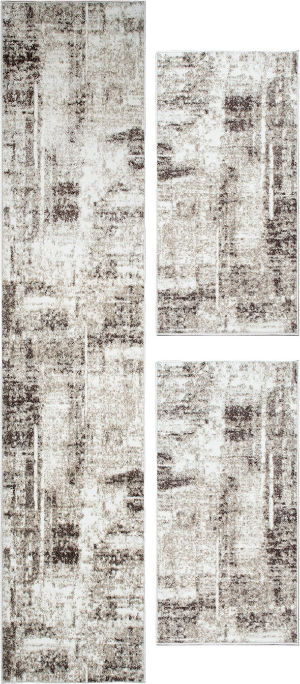 Set 3 covoare pentru dormitor Salsa cu model modern bej maro