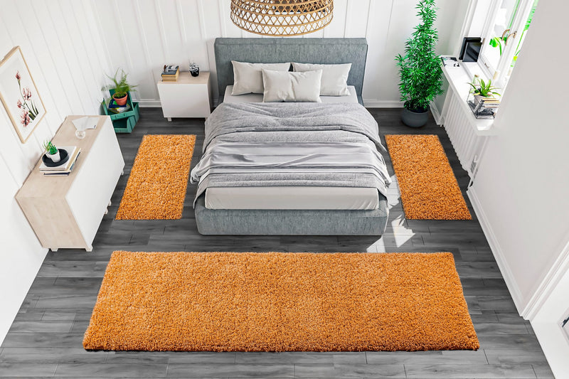 Set 3 covoare pentru dormitor Shaggy 30 foarte pufoase, galben ocru - LunaHome.ro