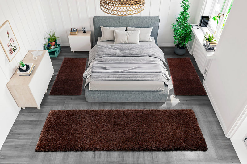 Set 3 covoare pentru dormitor Shaggy 30 foarte pufoase, maro - LunaHome.ro
