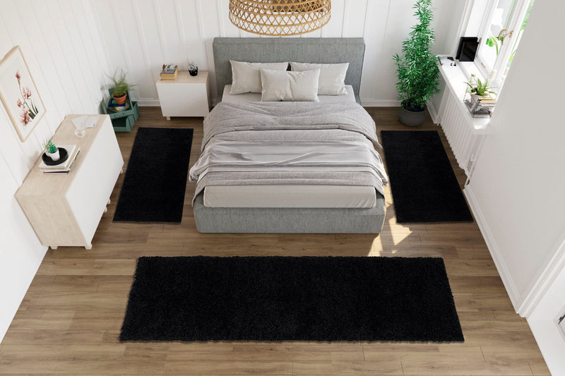 Set 3 covoare pentru dormitor Shaggy 30 foarte pufoase negru - LunaHome.ro