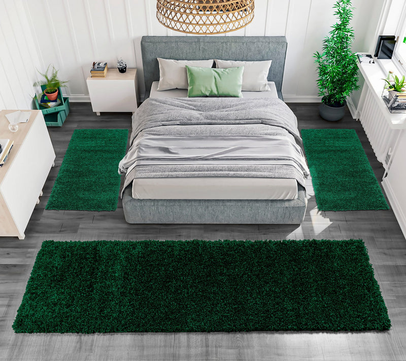 Set 3 covoare pentru dormitor Shaggy 30  foarte pufoase verde - LunaHome.ro