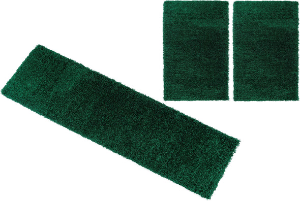 Set 3 covoare pentru dormitor Viva cu fir lung pufoase, verzi - LunaHome.ro