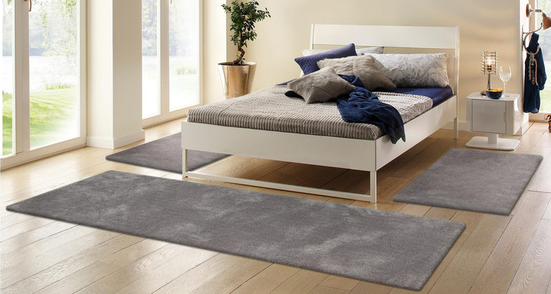 Set 3 covoare pentru dormitor »Magong« foarte moale si pufos gri - LunaHome.ro