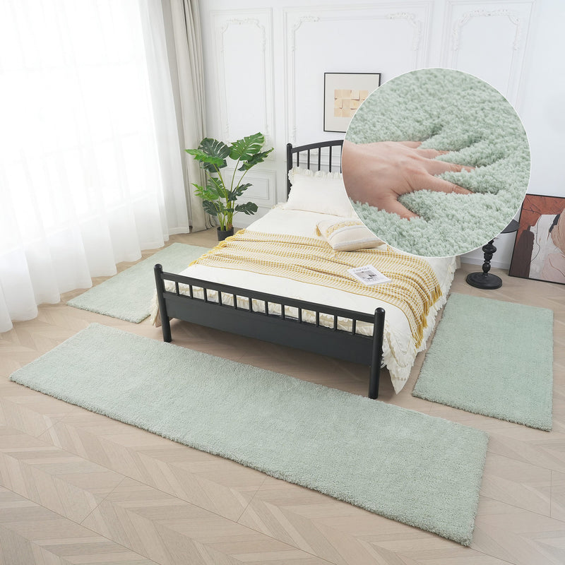 Set 3 covoare pentru dormitor »Magong« foarte moale si pufos verde - LunaHome.ro