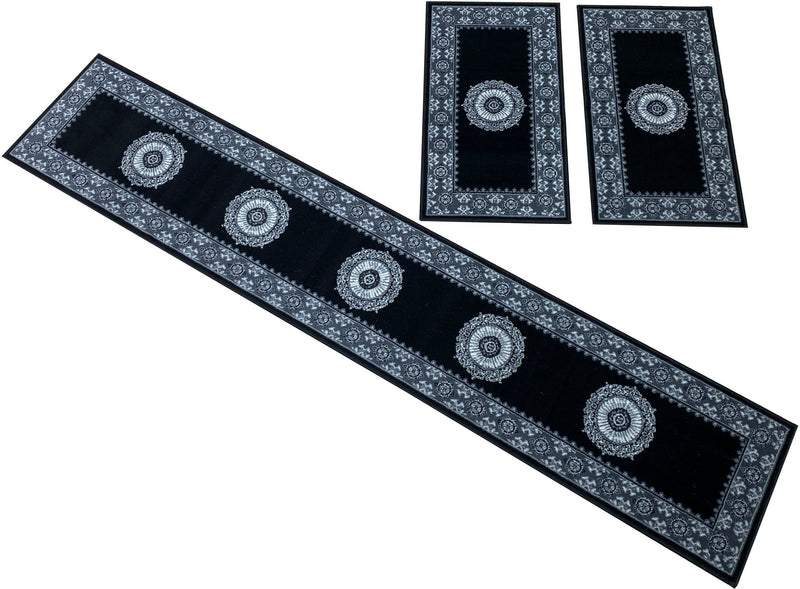 Set 3 covoare pentru dormitor »Shari« cu model oriental negru - LunaHome.ro