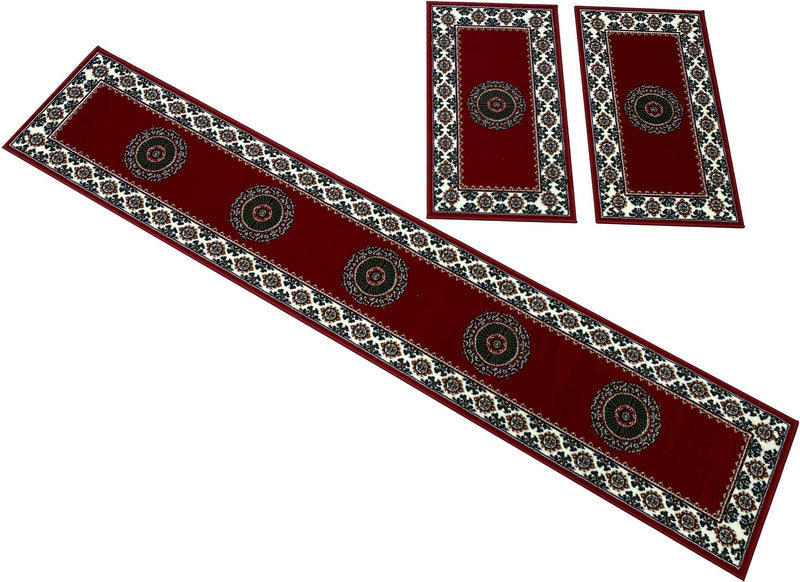 Set 3 covoare pentru dormitor »Shari« cu model oriental roșu - LunaHome.ro