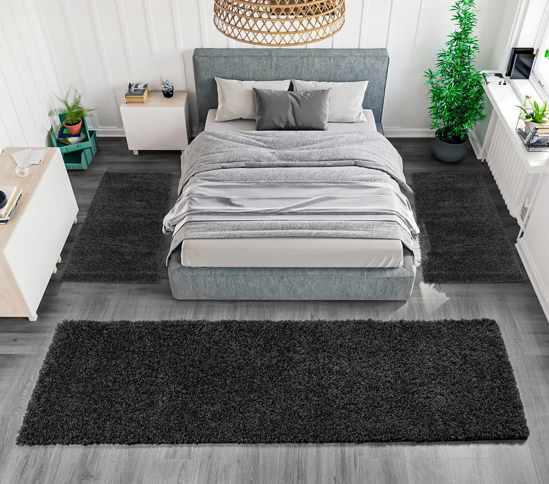 Set 3 covoare pentru dormitor »Viva« cu fir lung negru, 70 cm latime - LunaHome.ro