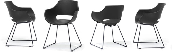 Set 4 scaune Rockville negru tip scoica cu cadru din metal - LunaHome.ro