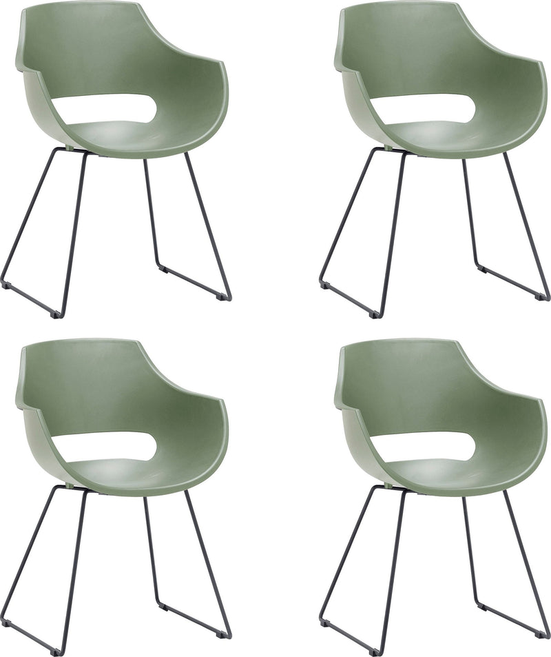 Set 4 scaune Rockville verde tip scoica cu cadru din metal - LunaHome.ro