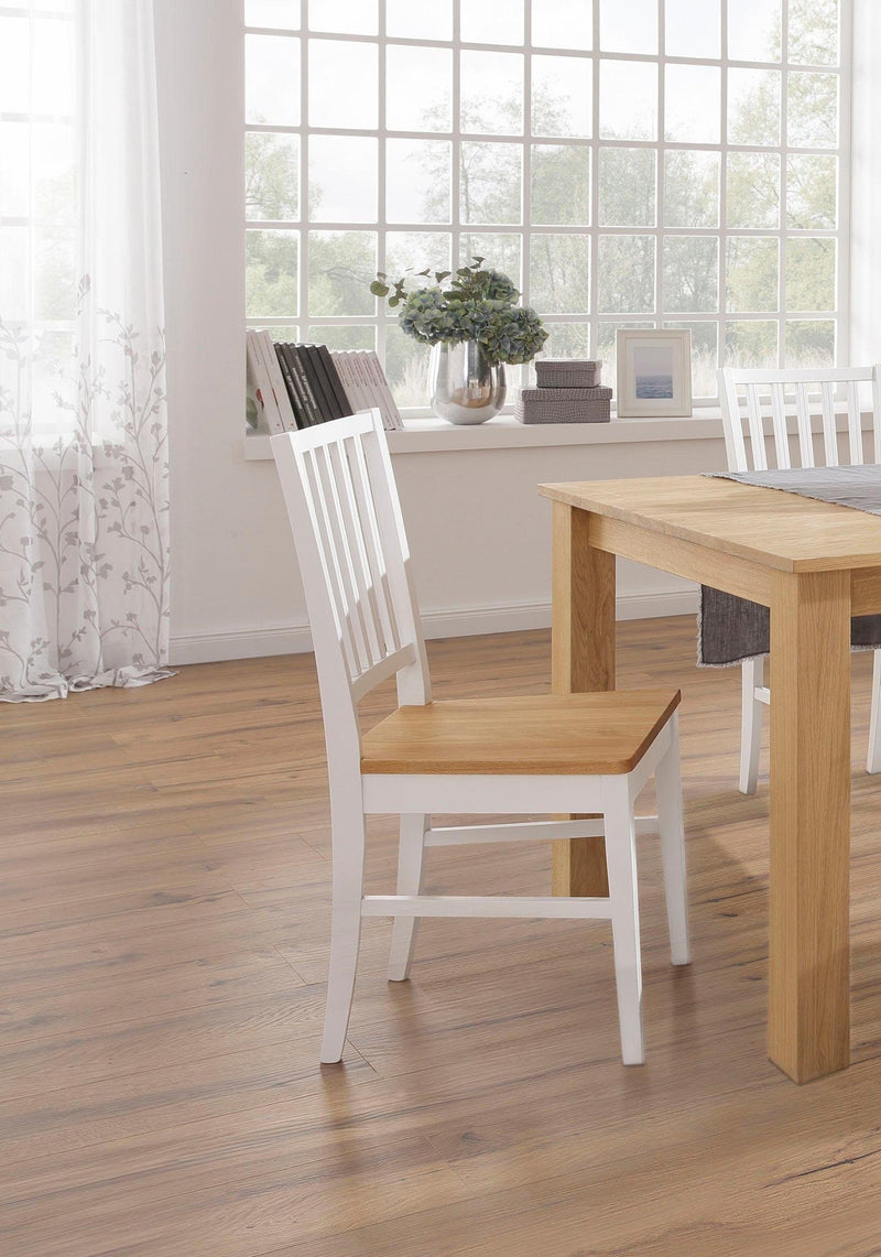 Set 4 scaune din lemn de stejar Rwanda alb cu natur - LunaHome.ro