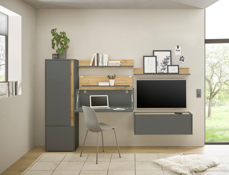 Set 5 piese mobilier de birou CityGiron gri cu stejar - LunaHome.ro
