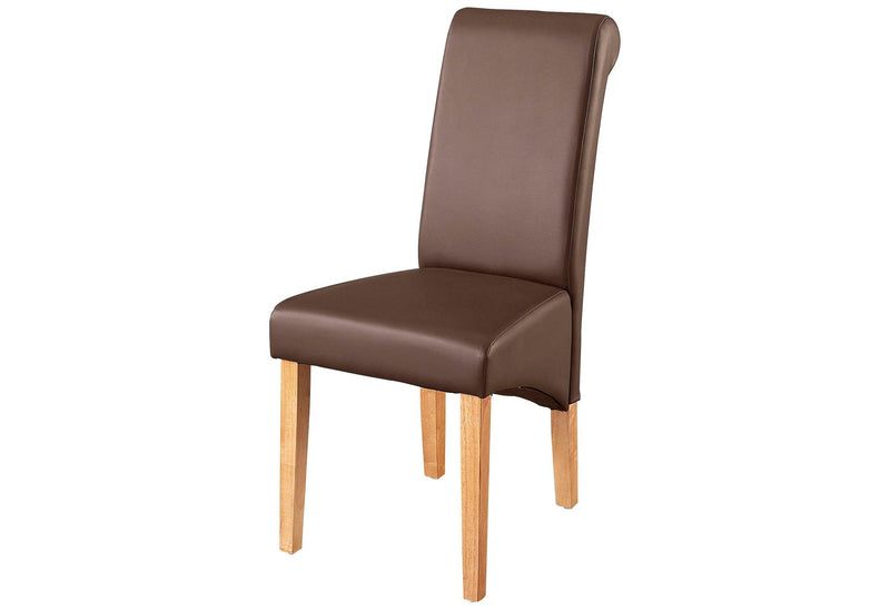 Set 6 scaune Rito din piele ecologica maro cu picioare din lemn - LunaHome.ro