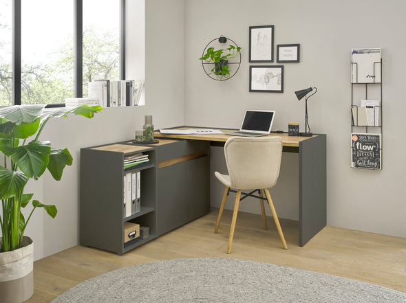 Set City Giron cu birou, raft si comoda gri antracit - LunaHome.ro