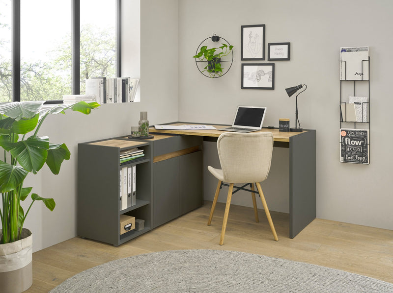 Set City Giron cu birou, raft si comoda gri antracit - LunaHome.ro