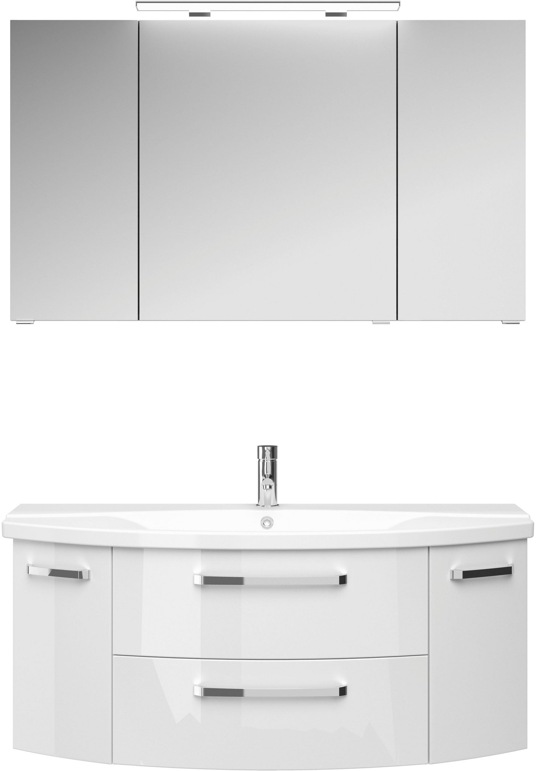Set baie Pelipal alb lucios cu masca, lavoar si dulap cu oglinda 120x5