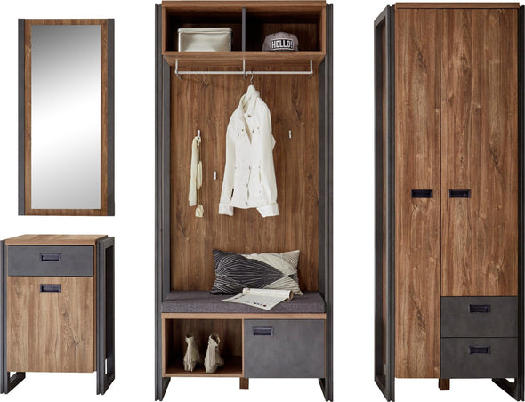 Set complet de hol Detroit cu dulap, cuier, banca si oglinda - LunaHome.ro