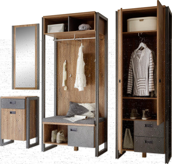 Set complet de hol Detroit cu dulap, cuier, banca si oglinda - LunaHome.ro