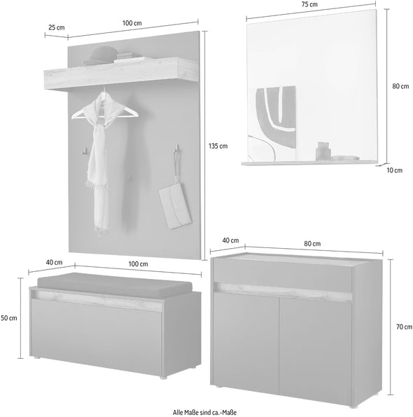 Set complet pentru hol City Giron alb din 4 piese - LunaHome.ro