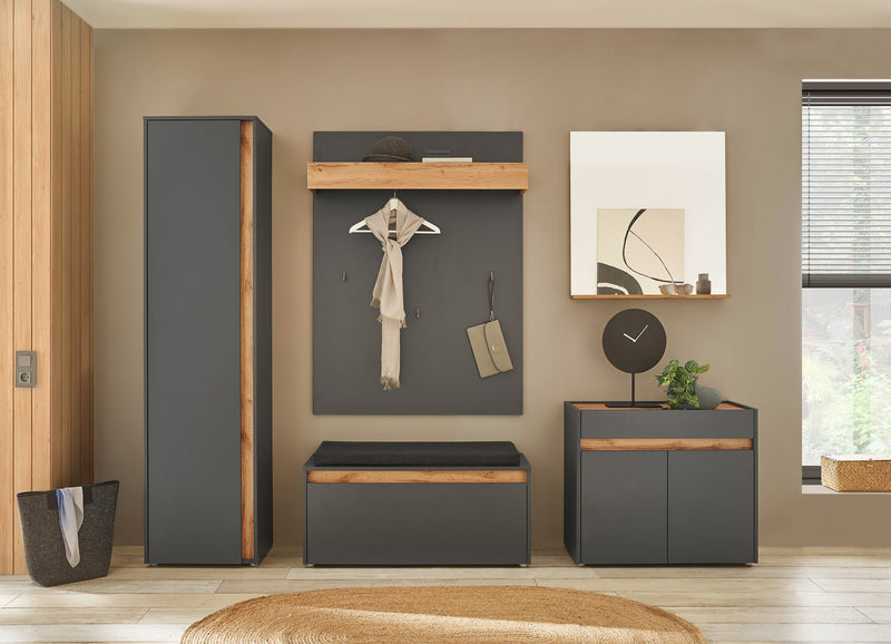 Set complet pentru hol City Giron gri antracit cu stejar din 5 piese