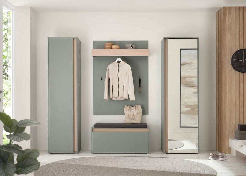 Set complet pentru hol City Giron verde cu detalii stejar 4 piese
