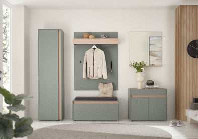 Set complet pentru hol City Giron verde cu stejar din 5 piese