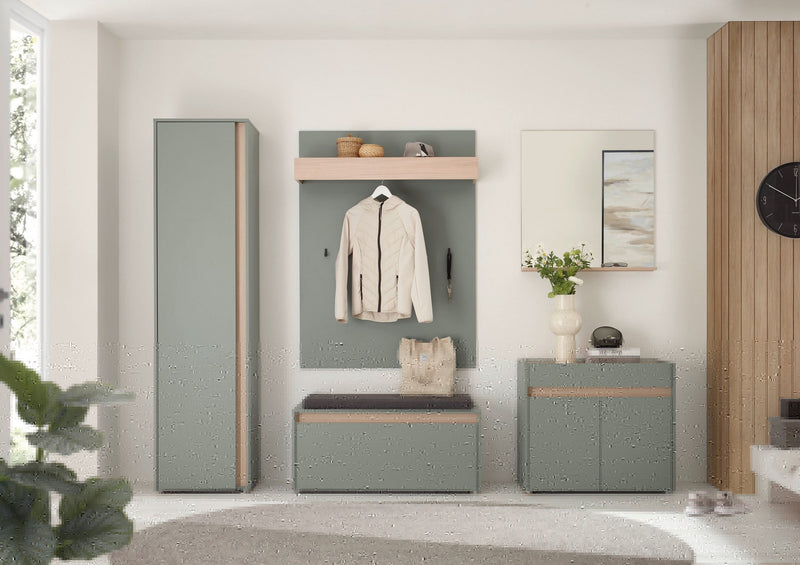 Set complet pentru hol City Giron verde cu stejar din 5 piese - LunaHome.ro