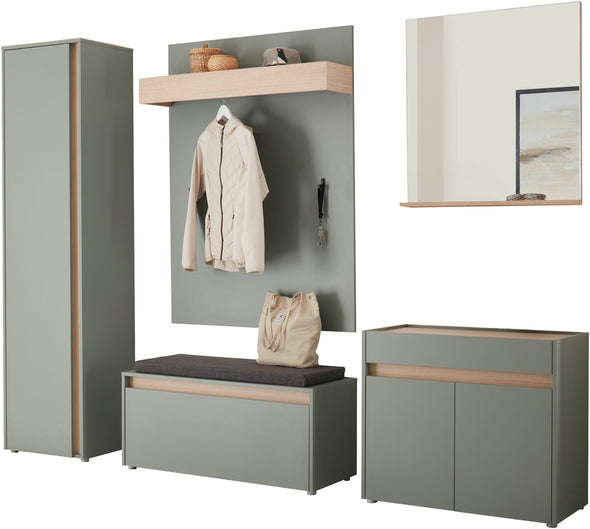 Set complet pentru hol City Giron verde cu stejar din 5 piese