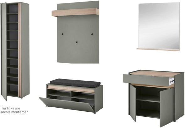 Set complet pentru hol City Giron verde cu stejar din 5 piese