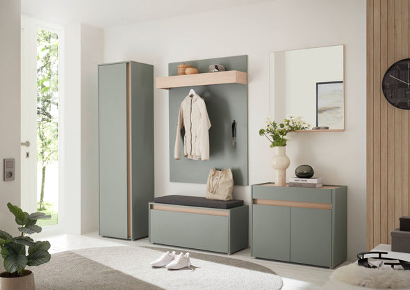 Set complet pentru hol City Giron verde cu stejar din 5 piese