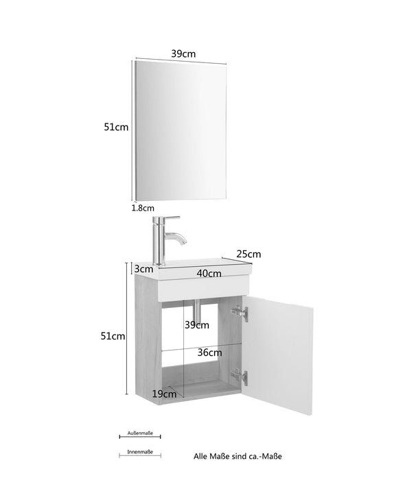 Set de baie Lund din 3 piese pentru băi mici, 40 cm lățime - LunaHome.ro