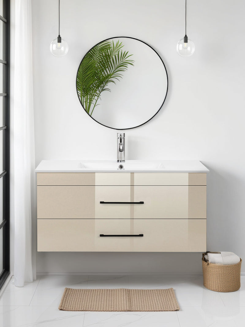Set de baie cu mască și lavoar Florence bej 100 cm lățime - LunaHome.ro